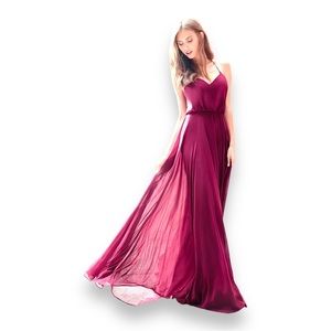Hayley Paige Occasions Azalea Pink V Neck Spaghetti Strap Bridesmaid Gown #5752